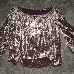 Crushed velvet off the shoulder blouse